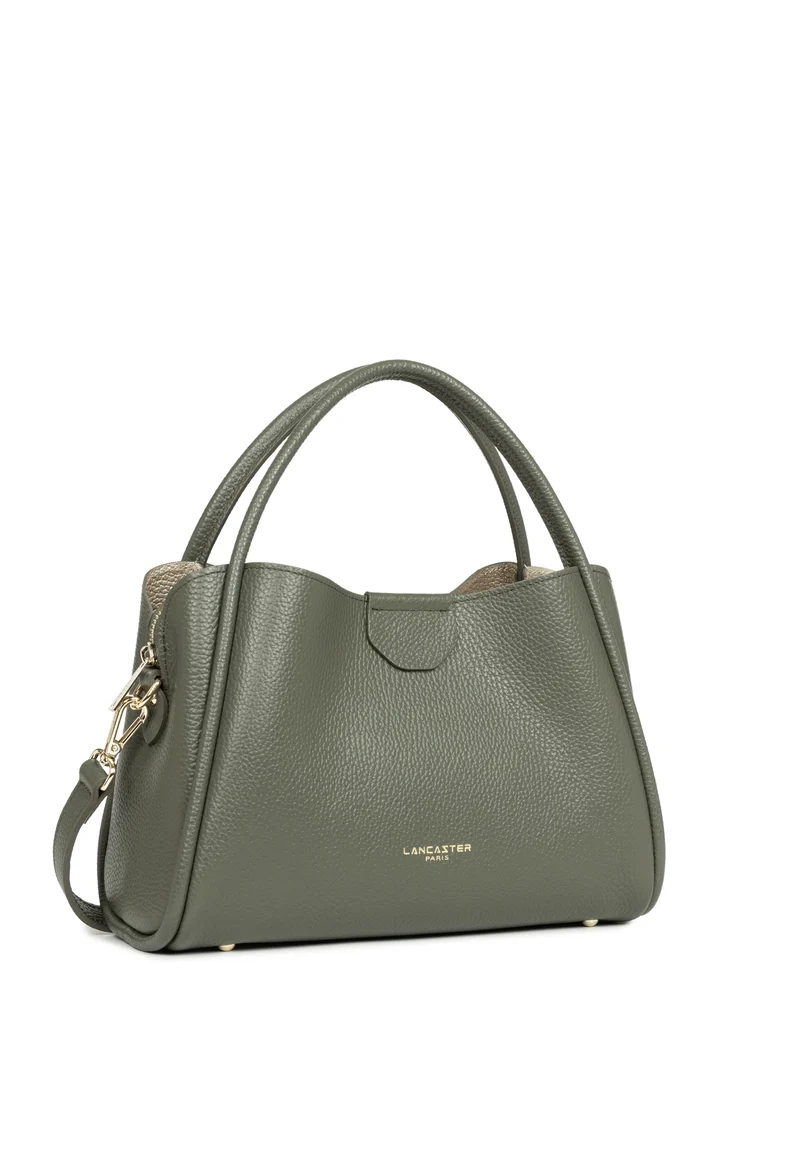 Lancaster Sac à main Aimantée M Ida Double Cuir Kaki Fumé