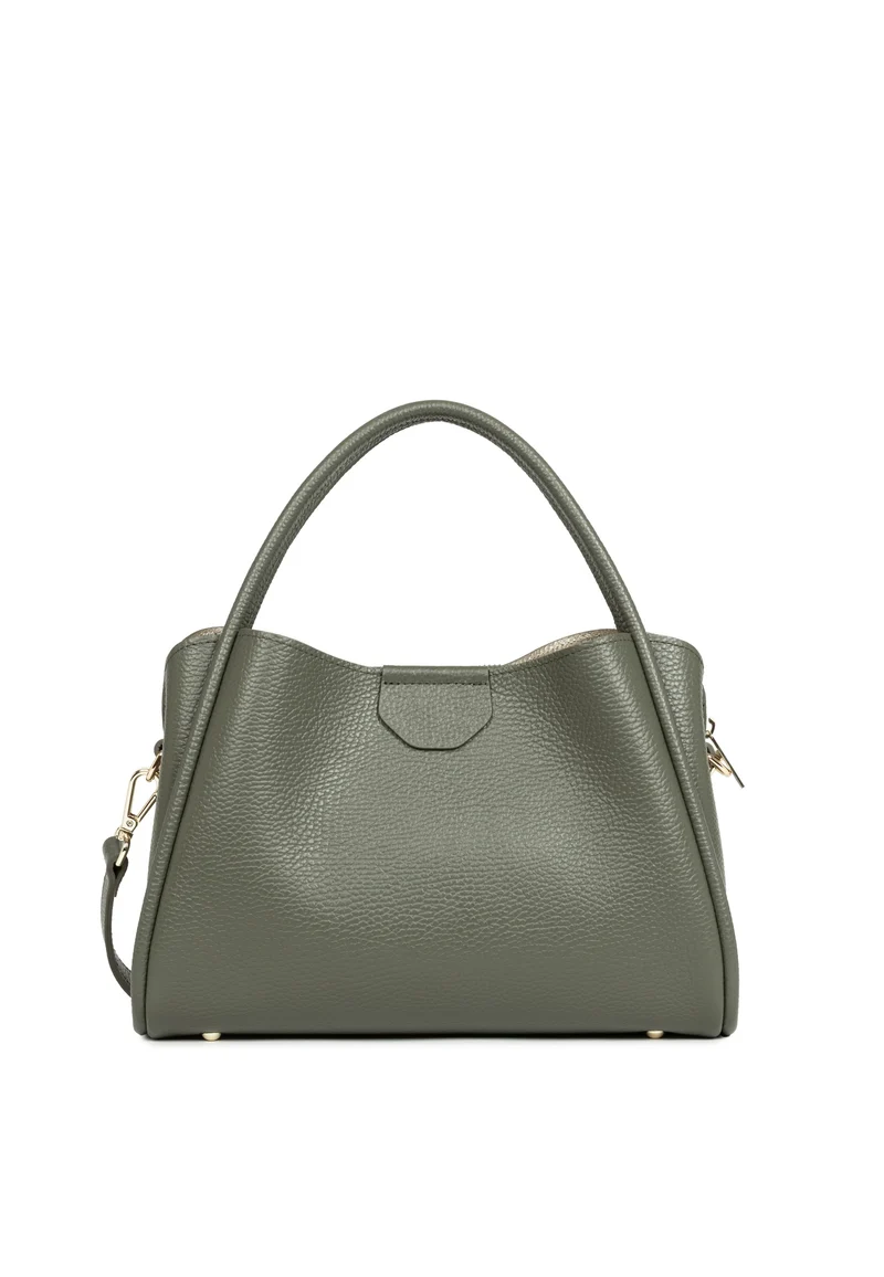 Lancaster Sac à main Aimantée M Ida Double Cuir Kaki Fumé