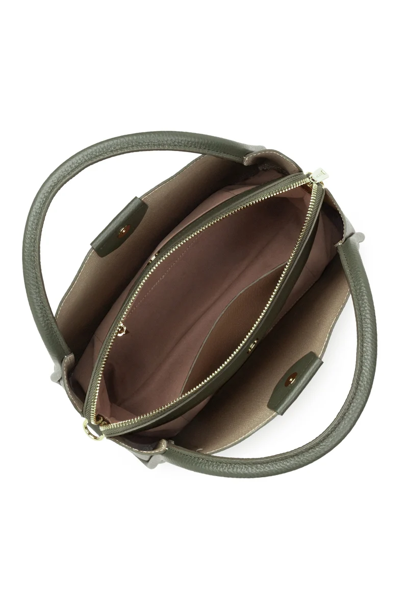 Lancaster Sac à main Aimantée M Ida Double Cuir Kaki Fumé