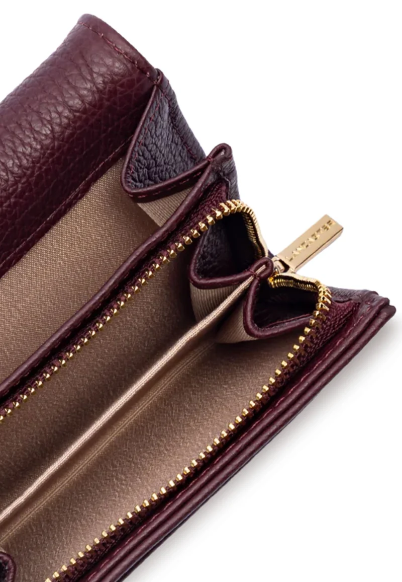 Lancaster Portefeuille A rabat avec pression Dune Cuir Bordeaux Foncé