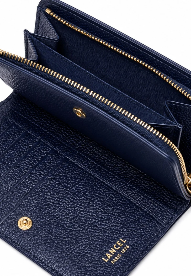 Lancel Enveloppe Portefeuille Rectangulaire Zippé Cuir Ultramarine