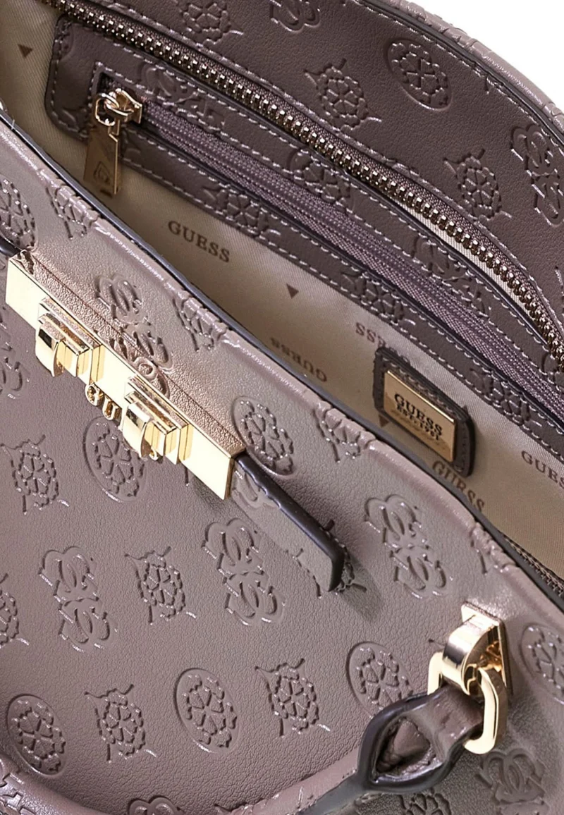 Guess Sac à Main Carmella 3 Compartiments Taupe Logo