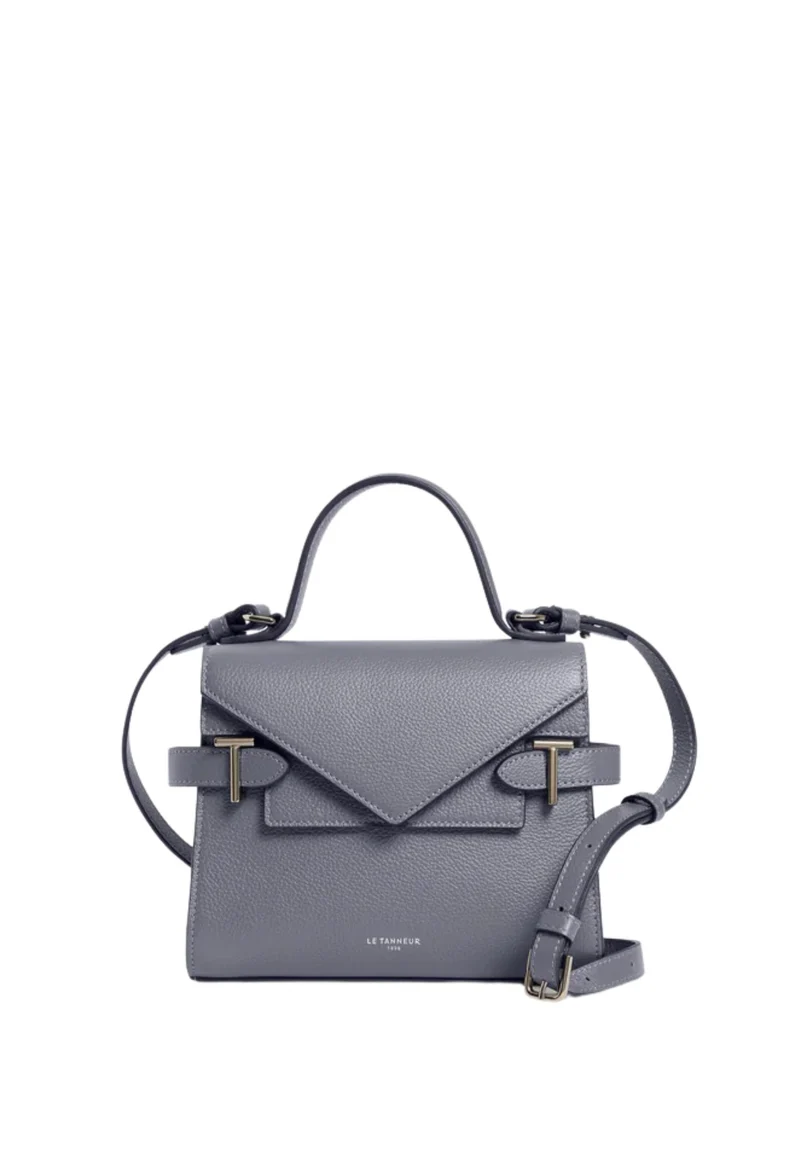 Le Tanneur Petit Sac à main Double Rabat Emilie Bleu Acier