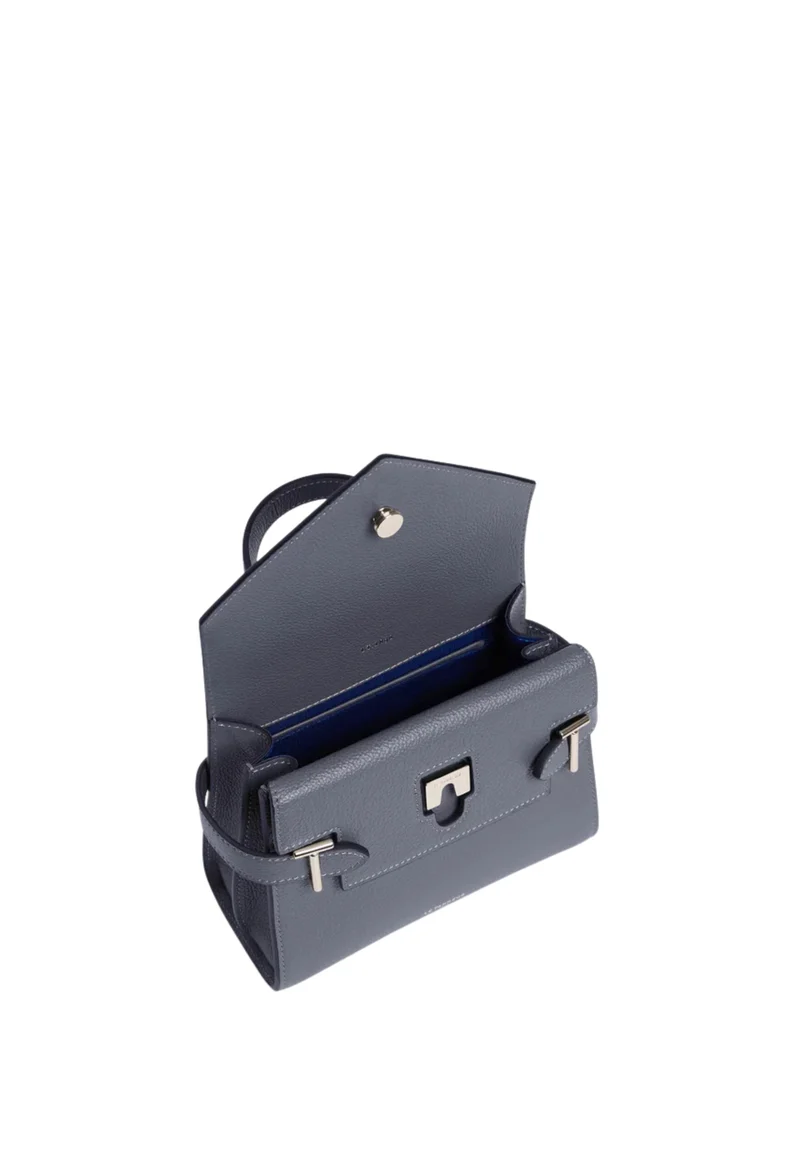 Le Tanneur Petit Sac à main Double Rabat Emilie Bleu Acier