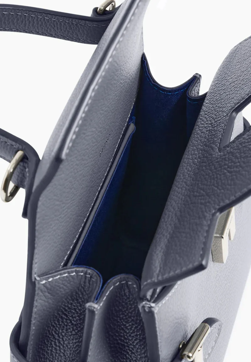 Le Tanneur Petit Sac à main Double Rabat Emilie Bleu Acier