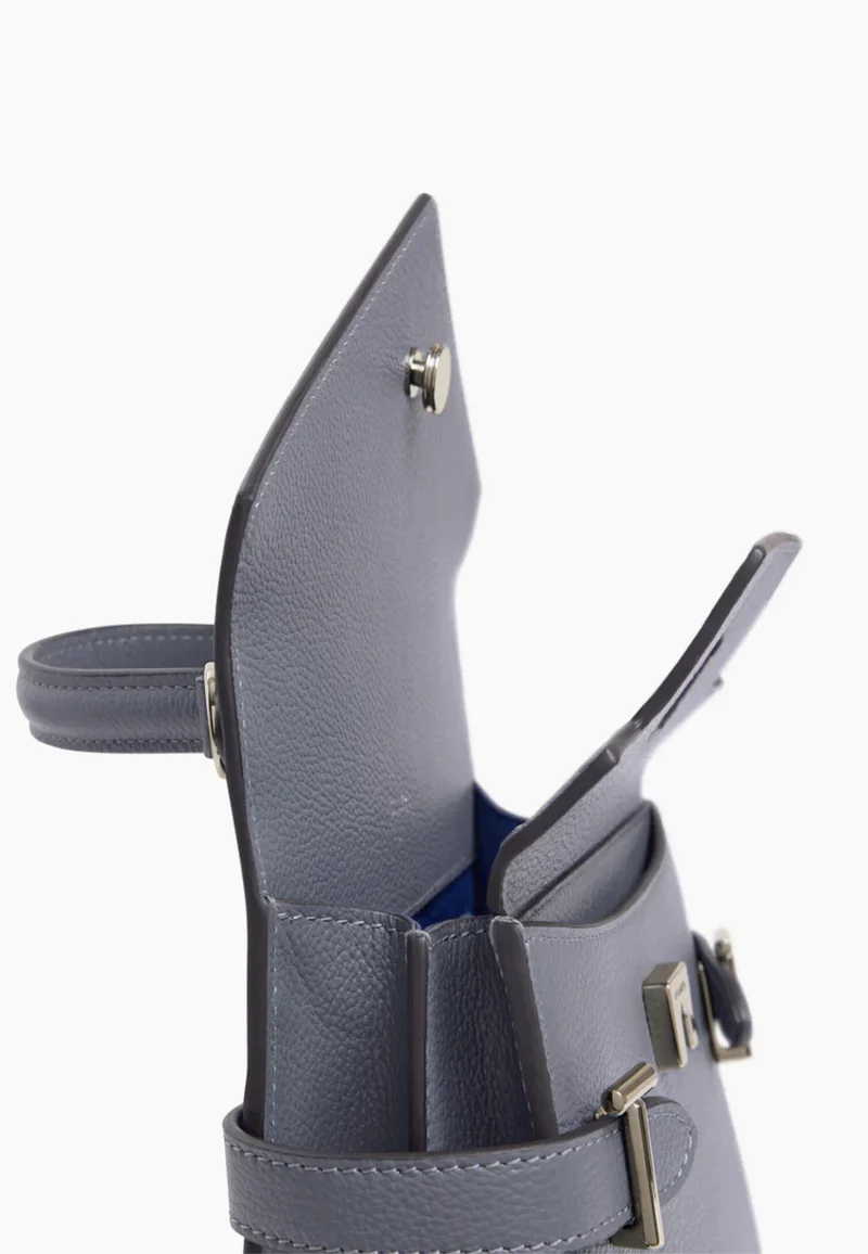 Le Tanneur Petit Sac à main Double Rabat Emilie Bleu Acier