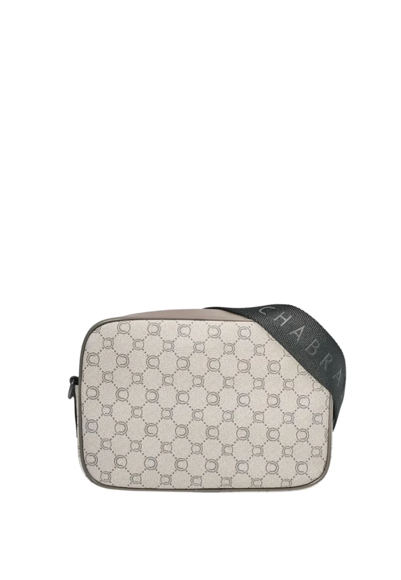 Chabrand Sacoche en toile enduite garnie cuir Ecru Gris