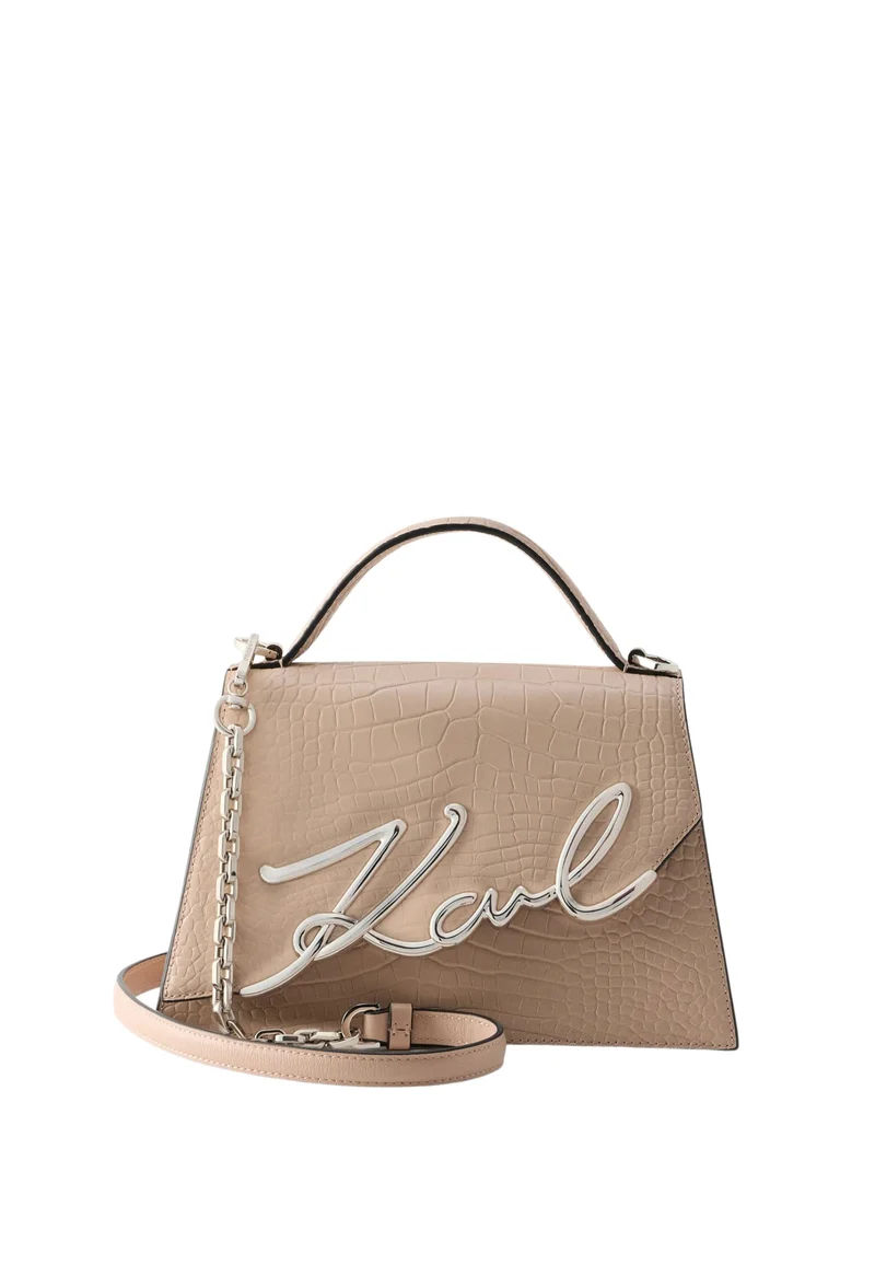 Karl Lagerfeld Sac Bandoulière Signature 2.0 Croco Medium Cuir Rose Nude