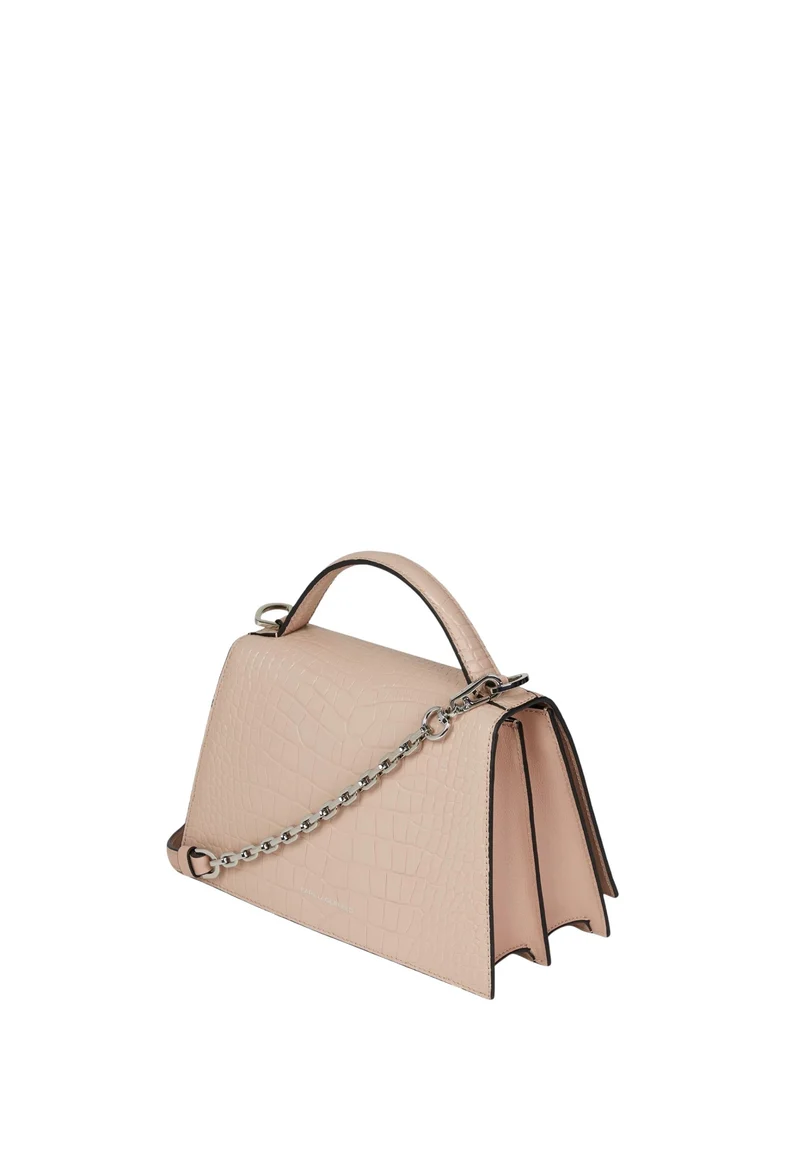 Karl Lagerfeld Sac Bandoulière Signature 2.0 Croco Medium Cuir Rose Nude