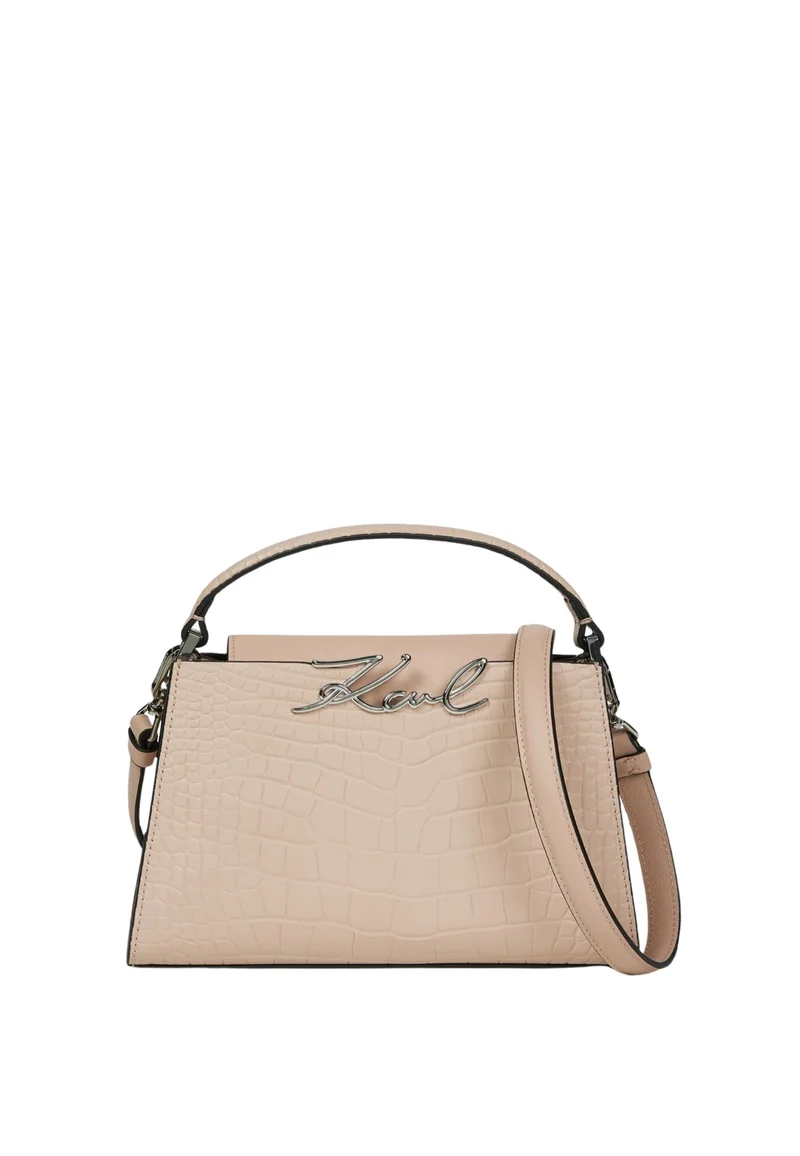 Karl Lagerfeld Sac Bandoulière Signature Mini Croco Cuir Rose Nude