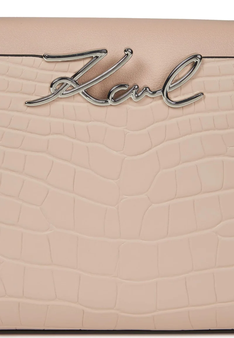 Karl Lagerfeld Sac Bandoulière Signature Mini Croco Cuir Rose Nude