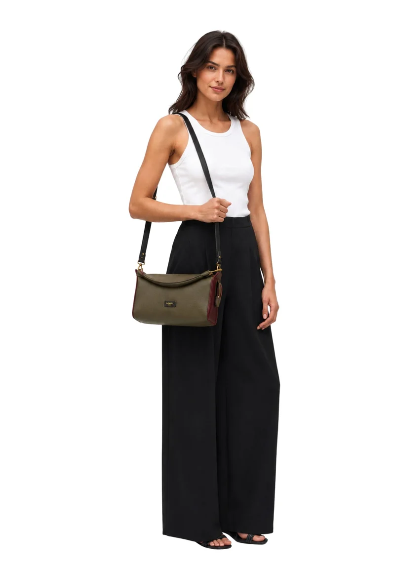 Lancel Louison Sac Hobo Zippé M Cuir Kaki Multicolore