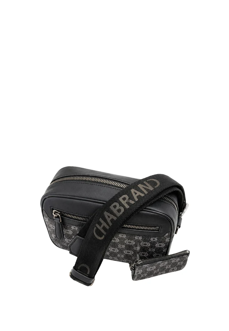 Sacoche Chabrand noir en toile enduite siglée garnie cuir