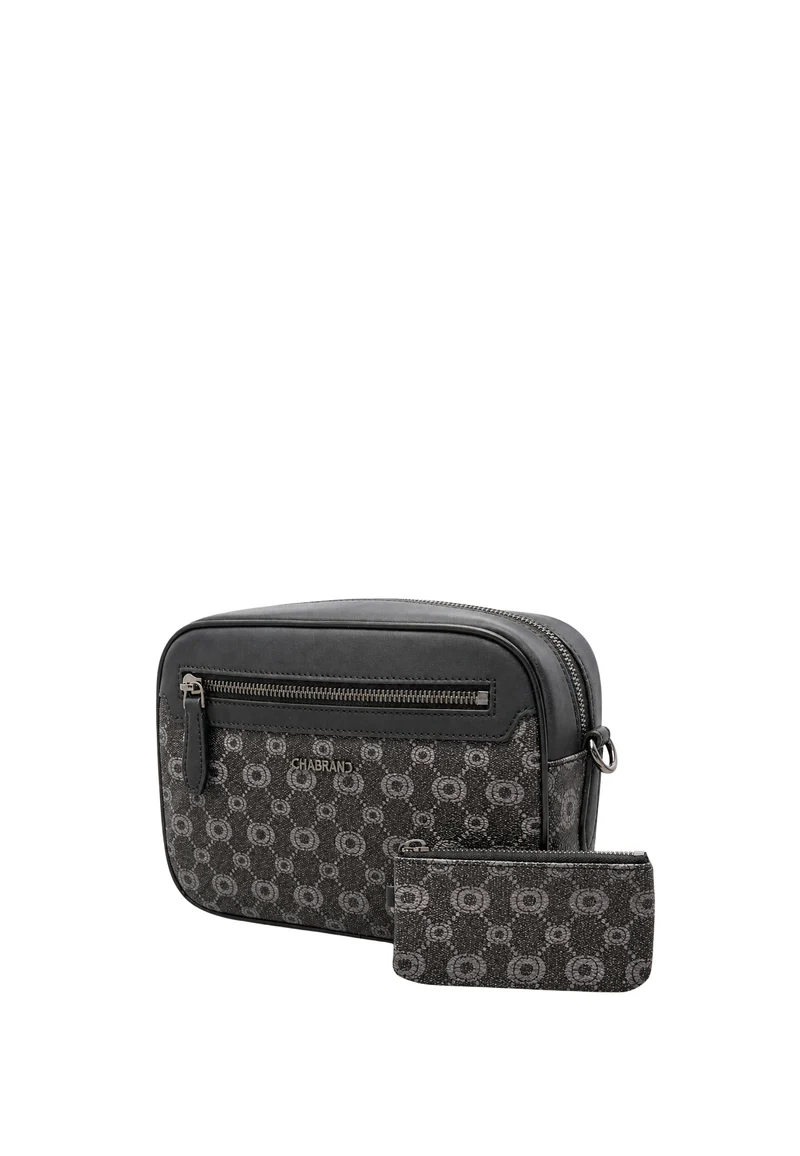 Sacoche Chabrand noir en toile enduite siglée garnie cuir