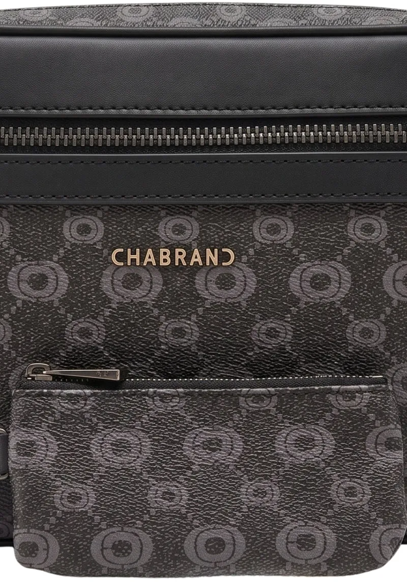 Sacoche Chabrand noir en toile enduite siglée garnie cuir