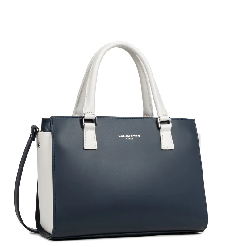 Lancaster Sac à main Zippée M Smooth Bleu Foncé - Ecru