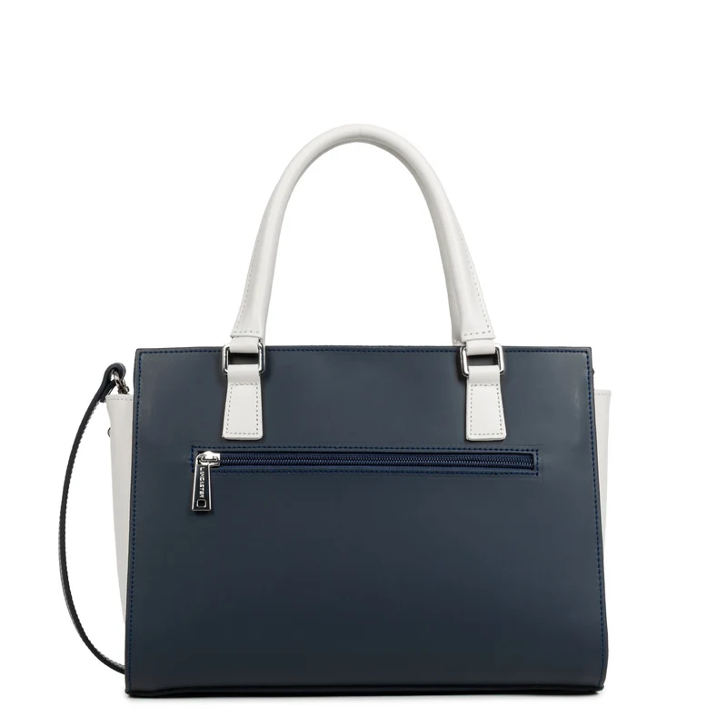 Lancaster Sac à main Zippée M Smooth Bleu Foncé - Ecru