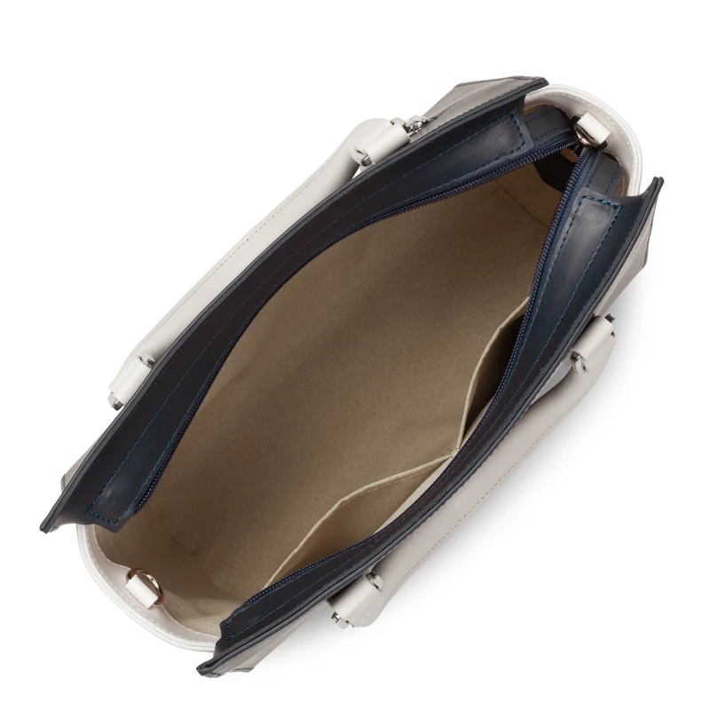 Lancaster Sac à main Zippée M Smooth Bleu Foncé - Ecru