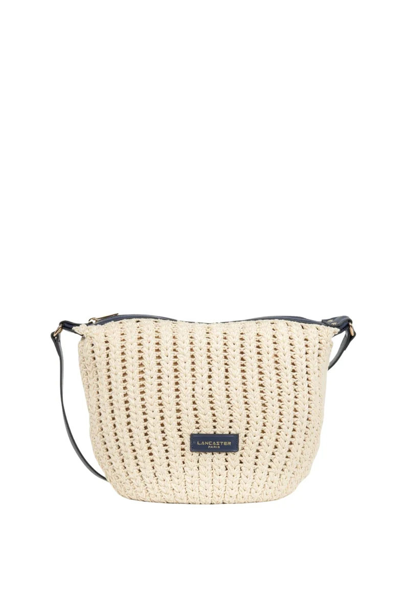 Lancaster Sac Besace Tressé Coton Cuir Bleu