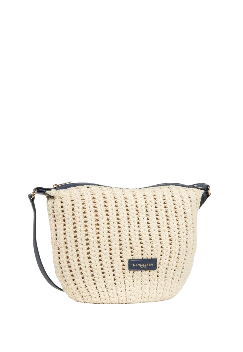 Lancaster Sac Besace Tressé Coton Cuir Bleu