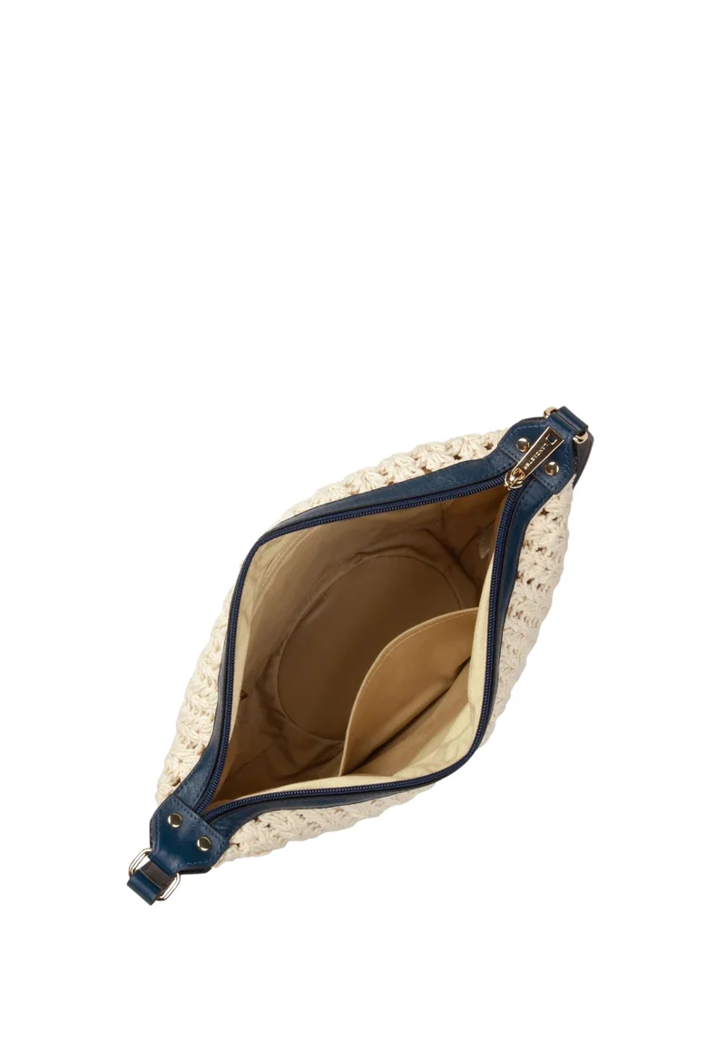 Lancaster Sac Besace Tressé Coton Cuir Bleu