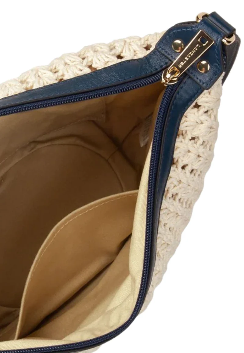Lancaster Sac Besace Tressé Coton Cuir Bleu