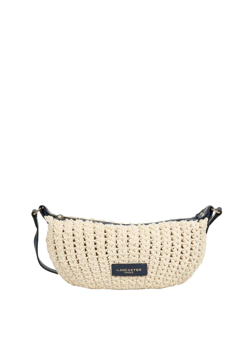 Lancaster Petit Sac Besace Tressé Coton Cuir Bleu