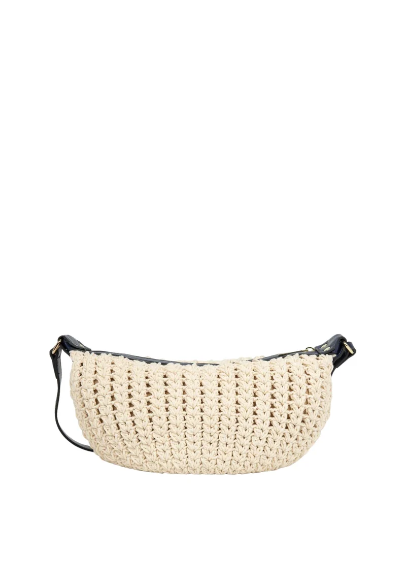 Lancaster Petit Sac Besace Tressé Coton Cuir Bleu