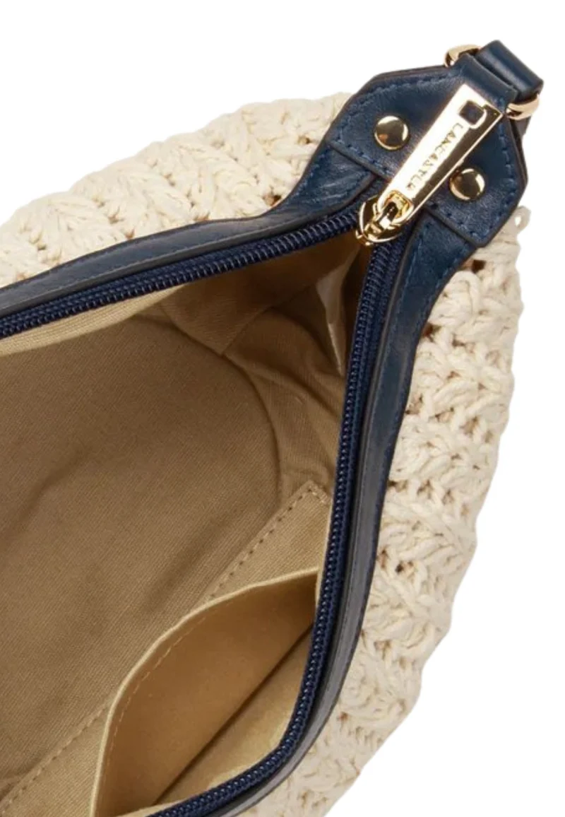Lancaster Petit Sac Besace Tressé Coton Cuir Bleu