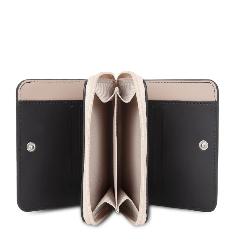 Lancaster Portefeuille dos à dos Zippé autour Smooth Noir - Nude Clair - Nude Foncé