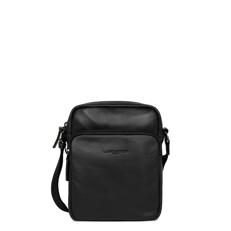 Lancaster Sacoche Cuir Soft Vintage Noir/Bleu