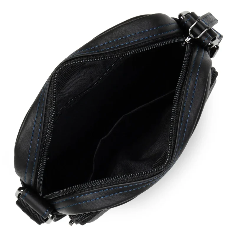 Lancaster Sacoche Cuir Soft Vintage Noir/Bleu
