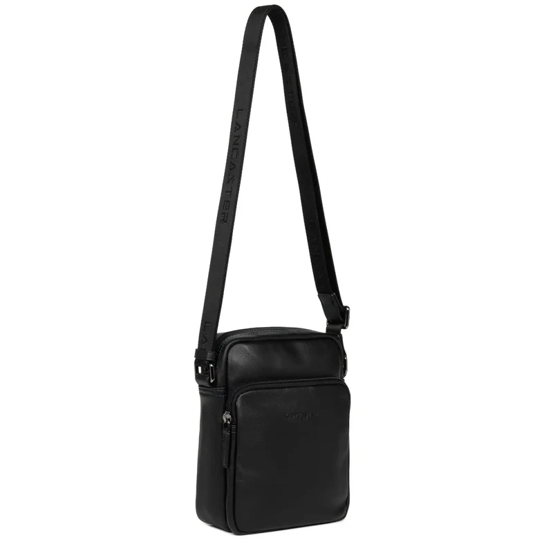 Lancaster Sacoche Cuir Soft Vintage Noir/Bleu