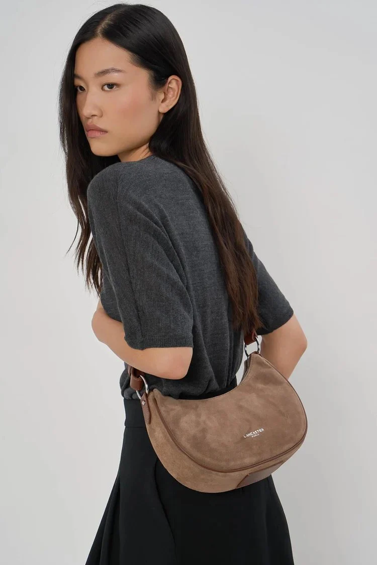 Lancaster Sac besace Zippé S Suède Châtaigne