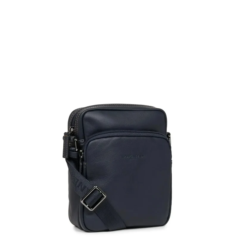 Lancaster Sacoche Cuir Soft Vintage Bleu/Camel