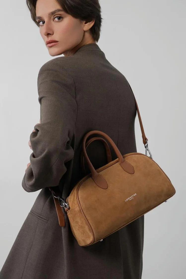 Lancaster Sac à main bowling Zippé M Suède Camel