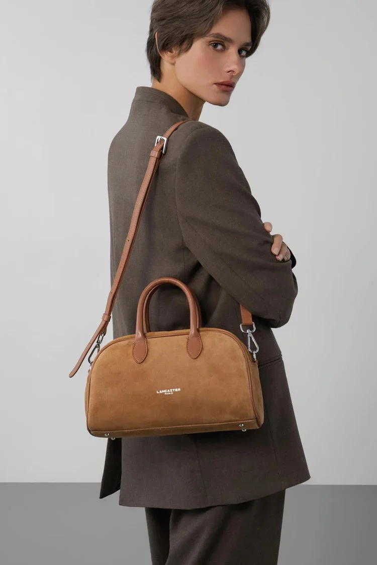 Lancaster Sac à main bowling Zippé M Suède Camel