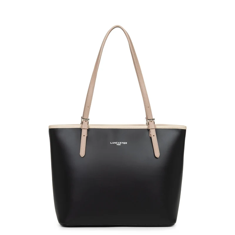 Lancaster Sac cabas épaule Zippée M Smooth Noir - Nude Clair - Nude Foncé