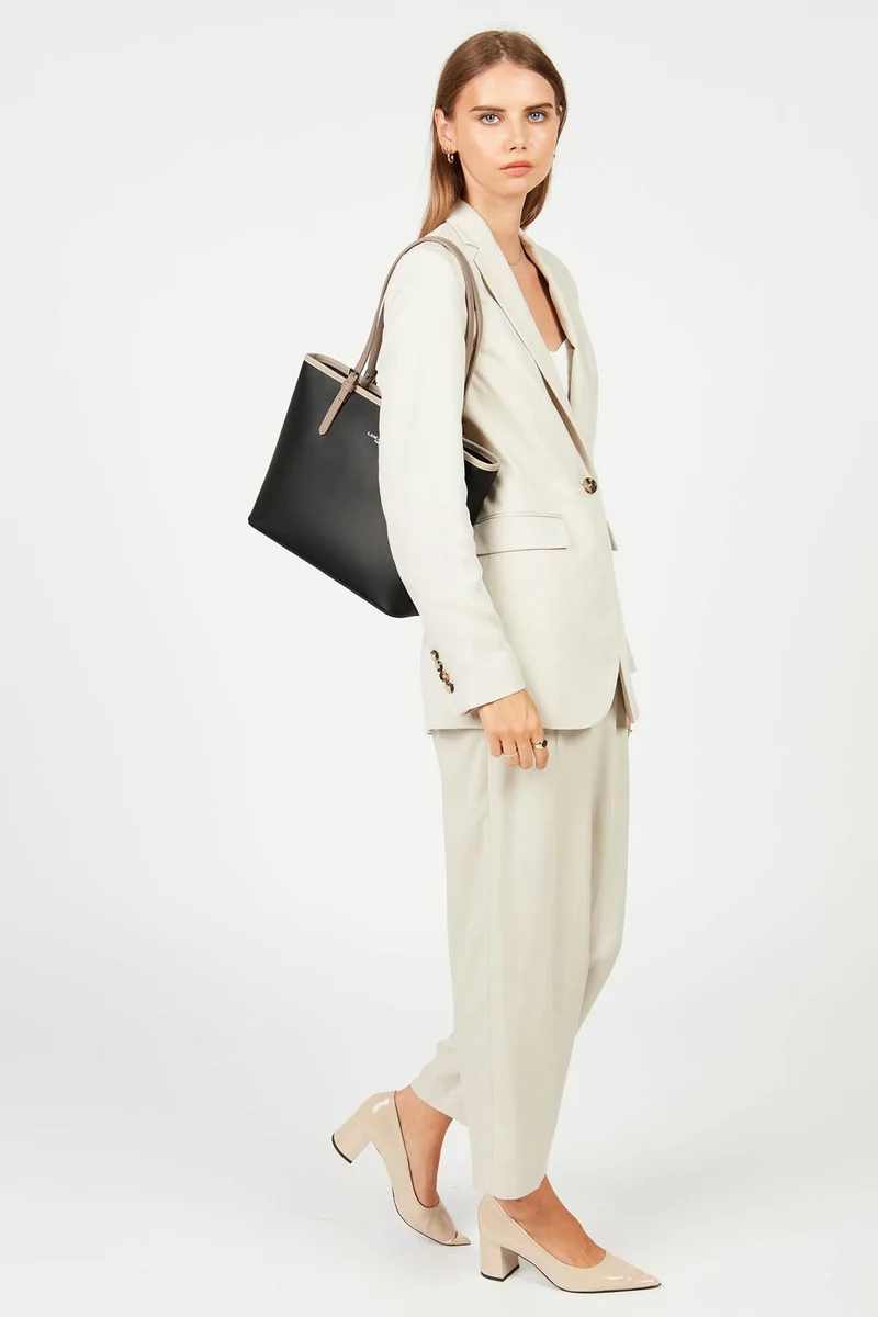 Lancaster Sac cabas épaule Zippée M Smooth Noir - Nude Clair - Nude Foncé