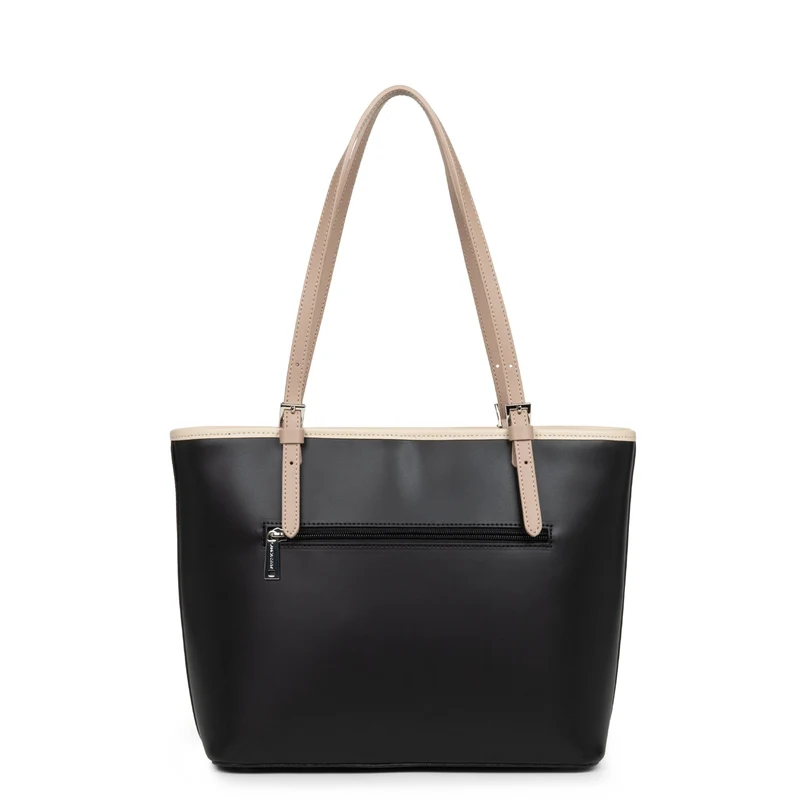Lancaster Sac cabas épaule Zippée M Smooth Noir - Nude Clair - Nude Foncé
