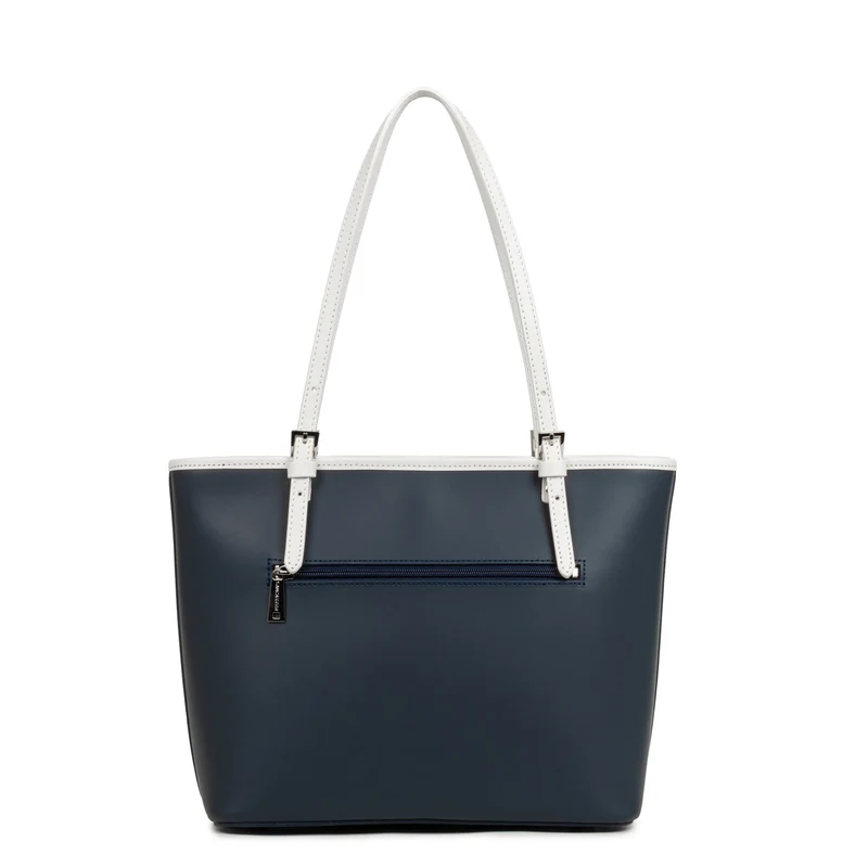 Lancaster Sac cabas épaule Zippée M Smooth Bleu Foncé - Ecru