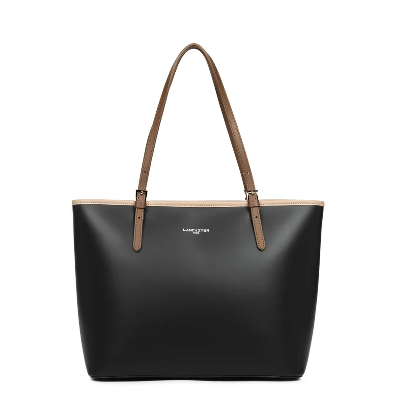 Lancaster Sac cabas épaule Zippée L Smooth Noir - Nude - Vison