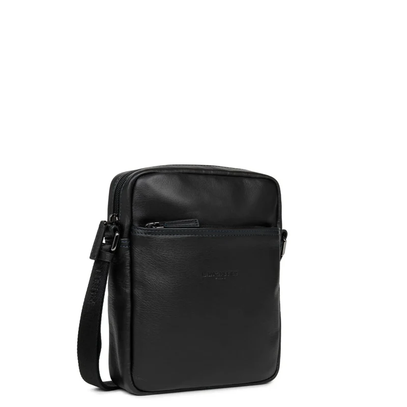 Lancaster Sacoche cuir Homme SOFT VINTAGE Noir/Bleu