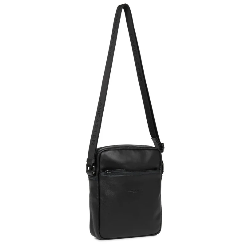 Lancaster Sacoche cuir Homme SOFT VINTAGE Noir/Bleu