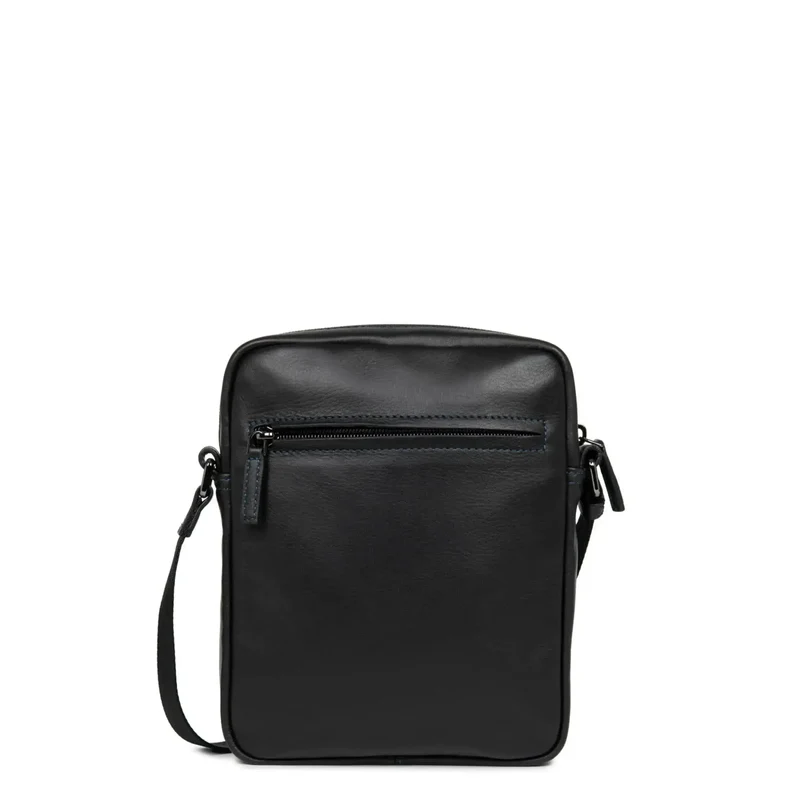 Lancaster Sacoche Cuir Soft Vintage Noir/Bleu