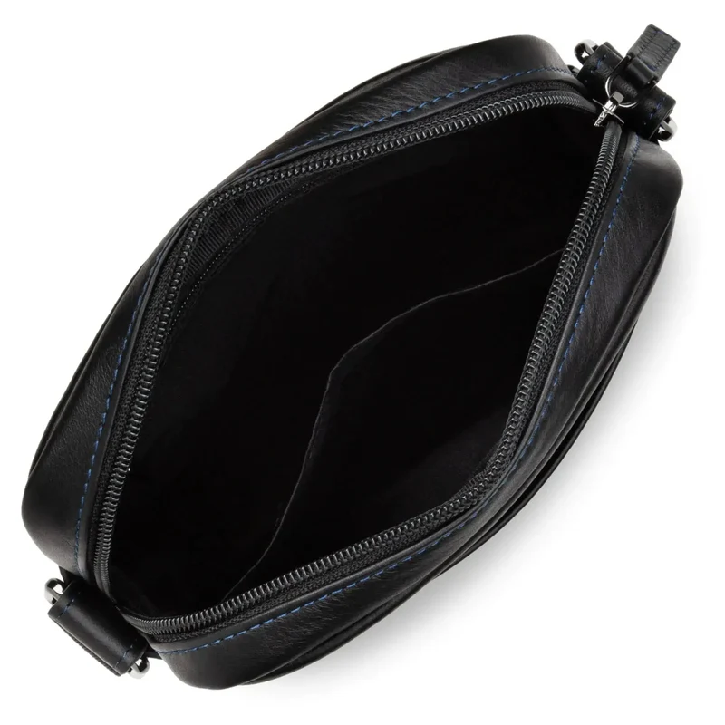 Lancaster Sacoche Cuir Soft Vintage Noir/Bleu