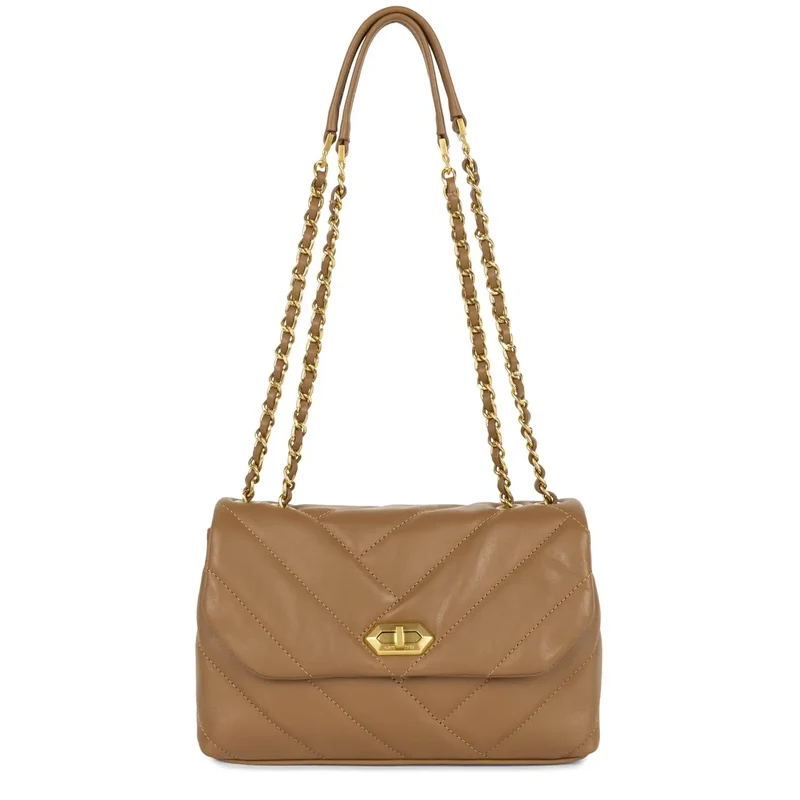 Lancaster Sac rabat cuir Soft Matelassé Camel