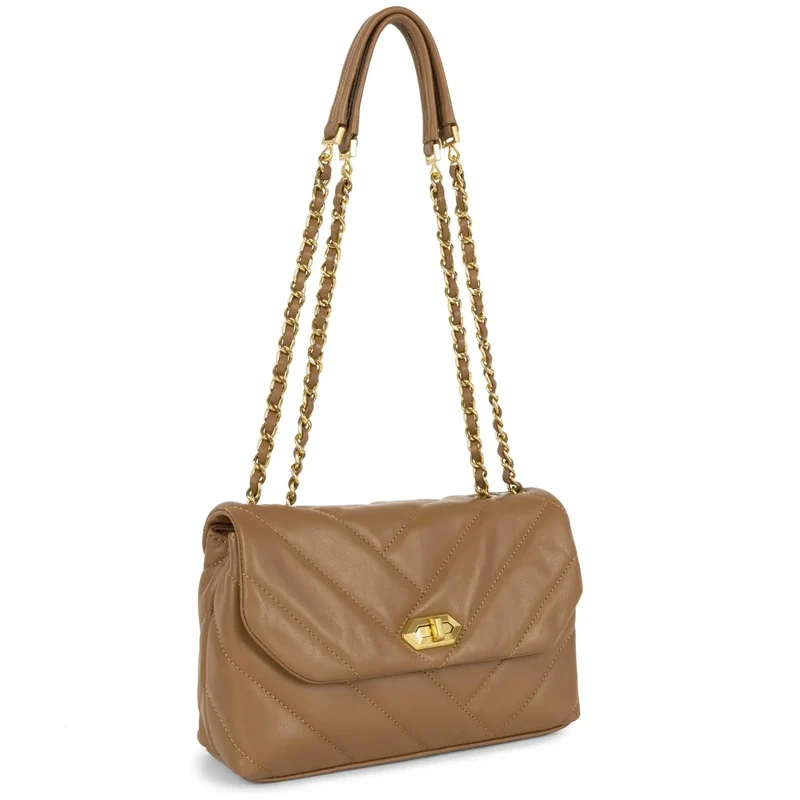 Lancaster Sac rabat cuir Soft Matelassé Camel