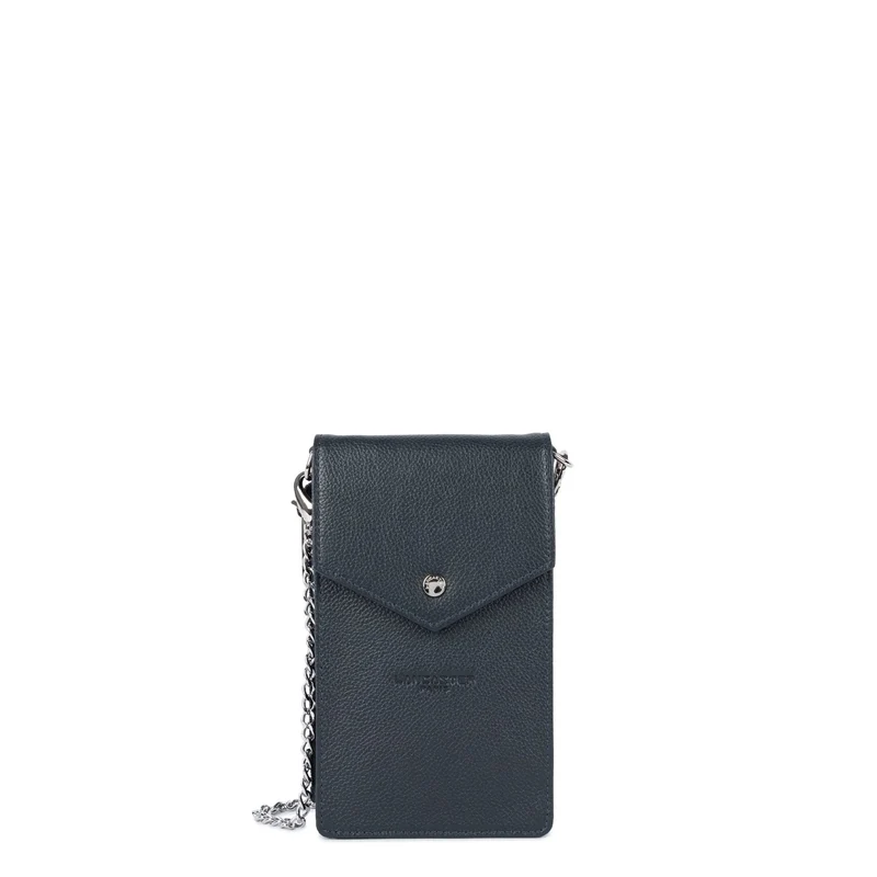 Lancaster Pochette smartphone A rabat avec pression Foulonné PM Bleu Foncé