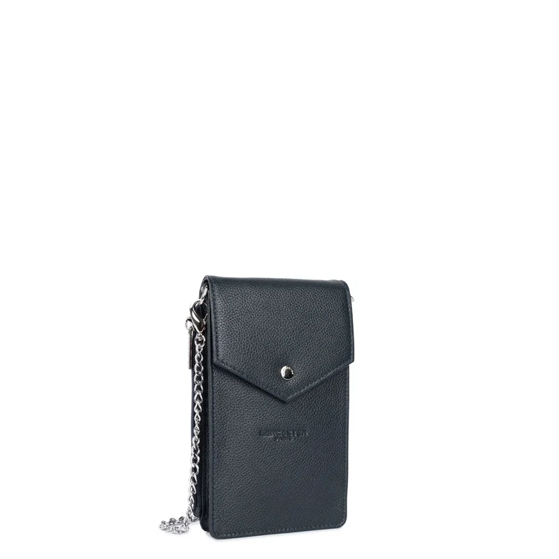 Lancaster Pochette smartphone A rabat avec pression Foulonné PM Bleu Foncé